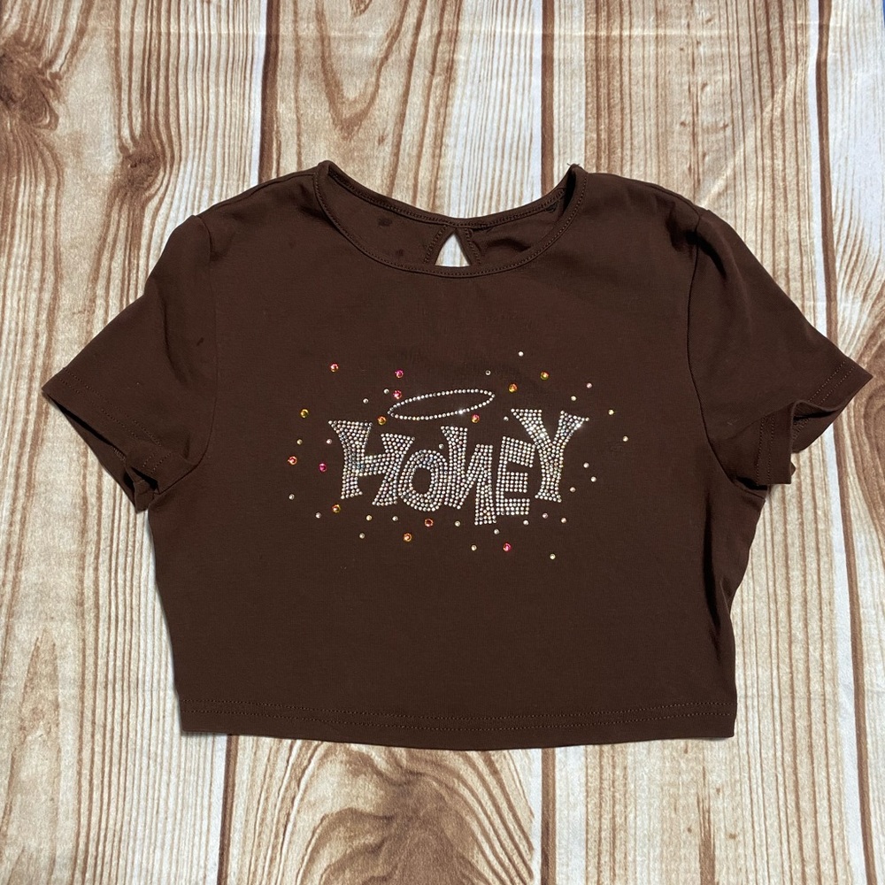Y2K Women’s Crop Top Shirt Rhinestone Small